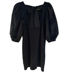 Nation LTD Calissa Black Back Bow Puff Sleeve 100% Cotton Dress, Size XS, NWOT
